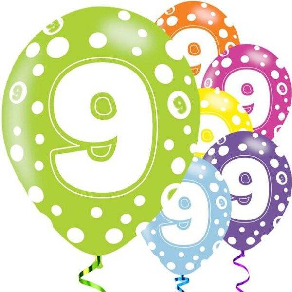 Balões Sortidos de 9o Aniversário - Látex de 11 ''