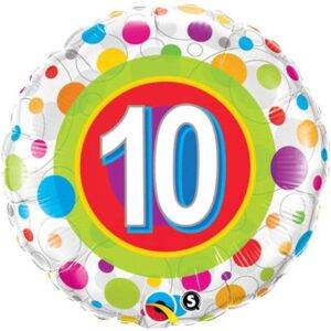 Balão de 10º aniversário de pontos coloridos - 18 "folha