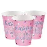 Pratos de Papel Glitz de Aniversário Rosa - 23 cm