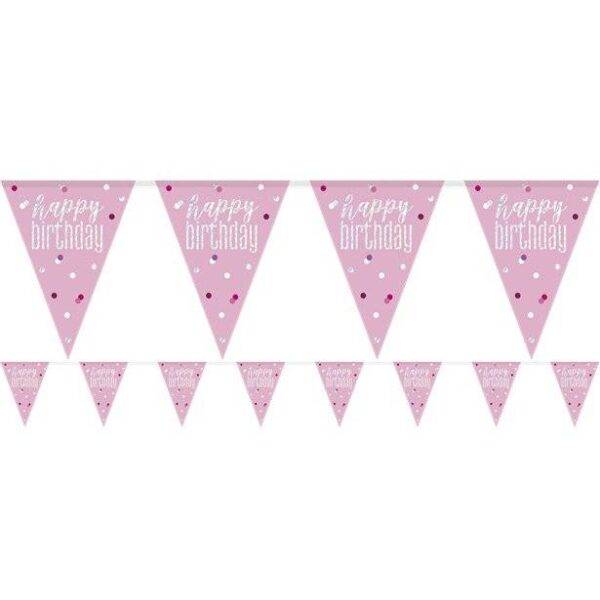 Grinalda 13 Aniversário Pritzmatic Bunting Glitz Rosa - 2.75 m