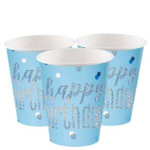 Pratos de Papel Glitz de Aniversário Rosa - 23 cm