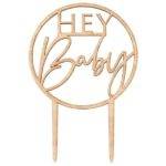Topper de bolo botânico de madeira Hey Baby - 20 cm