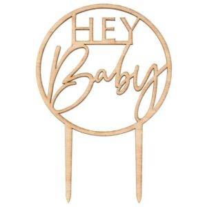 Topper de bolo botânico de madeira Hey Baby - 20 cm