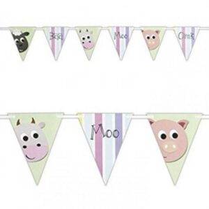 BANDEIRA TRIANGULAR PAPEL 2,75 M PASTEL FARM ANIMAL