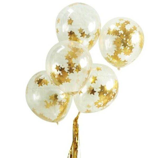 Balões Confetti Estrela Dourada - Látex 12 "
