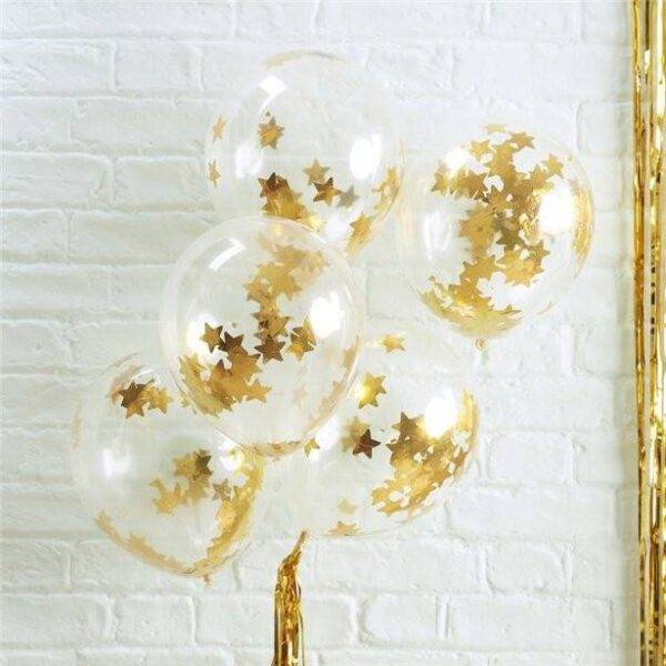 Balões Confetti Estrela Dourada - Látex 12 "