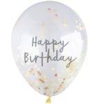 Balões de confete dourado de feliz aniversário - 12 "de látex