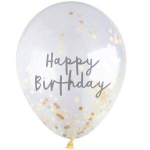 Balões de confete dourado de feliz aniversário - 12 "de látex