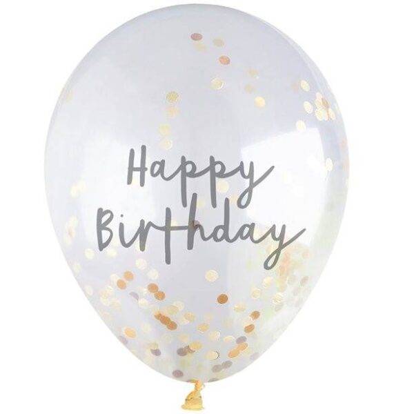 Balões de confete dourado de feliz aniversário - 12 "de látex