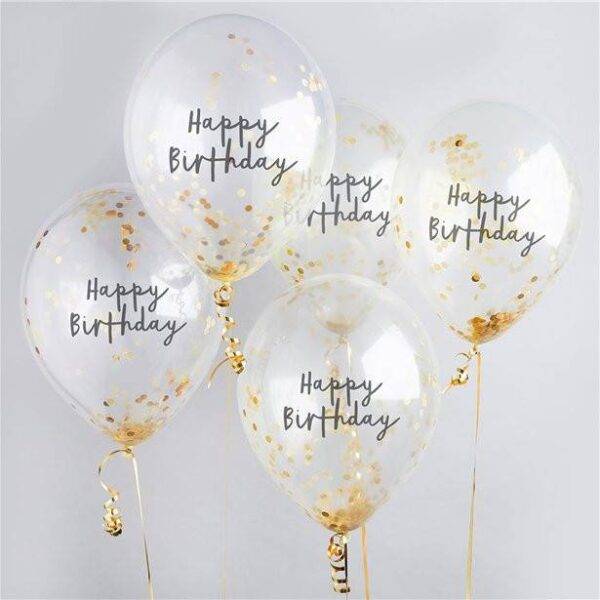 Balões de confete dourado de feliz aniversário - 12 "de látex
