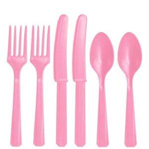 Talheres reutilizáveis ​​rosa bebê - sortidas 24 pk