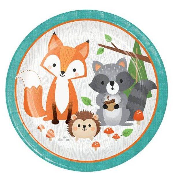 Animais da floresta Pratos de Papel - 23 cm