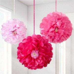 Decorações de Pom Pom de flor rosa