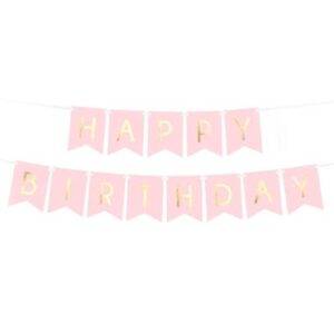 Grinalda Happy Birthday Rosa Pastel e Dourado - 1,7 m