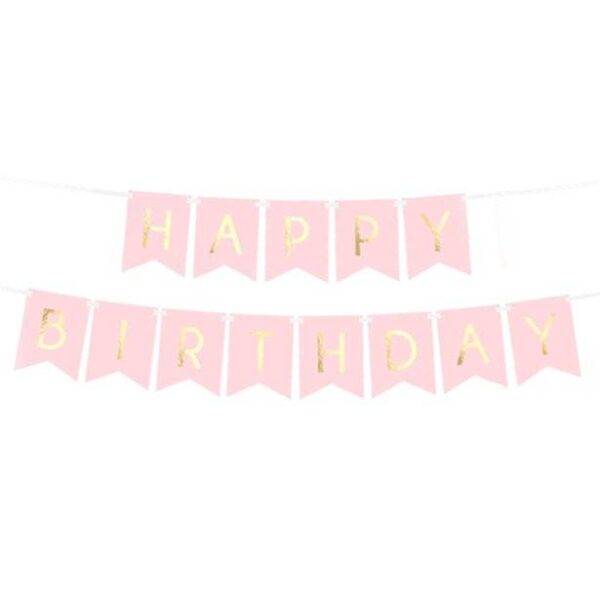 Grinalda Happy Birthday Rosa Pastel e Dourado - 1,7 m