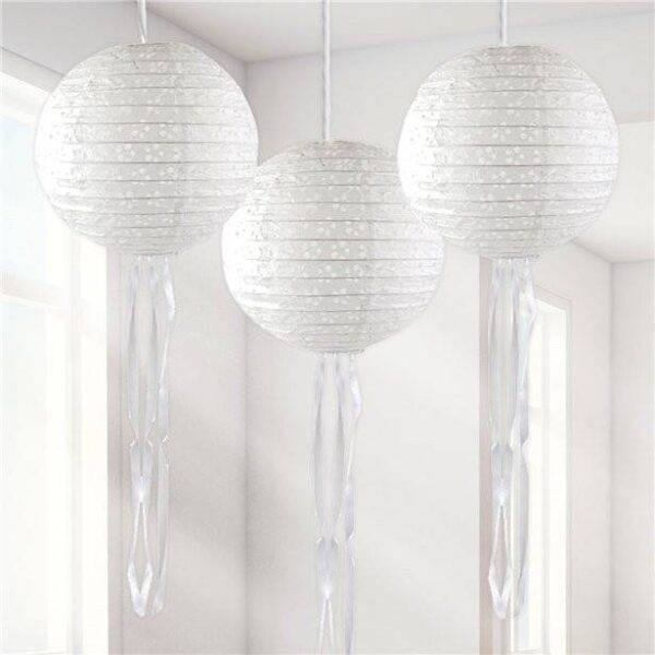 Decorações de lanterna suspensa adornadas com papel branco