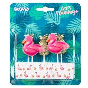 Velas de flamingo e abacaxi