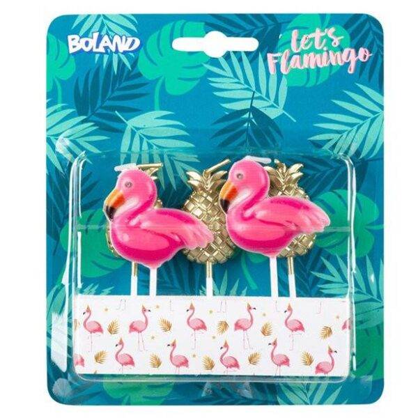 Velas de flamingo e abacaxi