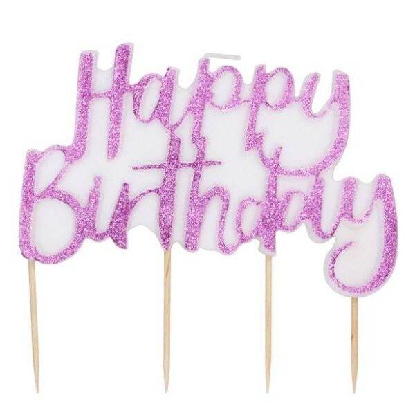 Vela de feliz aniversário Glitter rosa - 12 cm