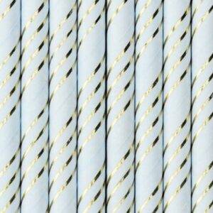 10 PALHINHAS DE PAPEL AZUL CLARO COM RISCAS PRATEADAS