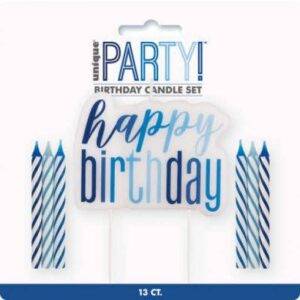 12 VELAS AZUL & PRATEADO & VELA 'HAPPY BIRTHDAY'