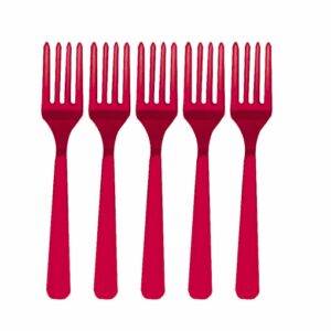 10 GARFOS DE PLÁSTICO VERMELHO