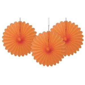 3 MINI ROSETA DECORATIVA PAPEL 6'' LARANJA