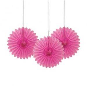3 MINI ROSETA DECORATIVA PAPEL 6'' ROSA CHOQUE