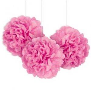3 MINI PUFF DECORATIVO PAPEL ROSA CHOQUE