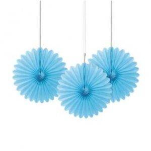 3 MINI ROSETA DECORATIVA PAPEL 6'' AZUL CLARO