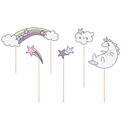 5 Cake Toppers Unicórnio