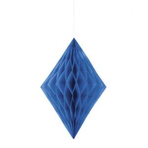 DECORAÇÃO DE PAPEL PENDENTE DIAMANTE 14'' AZUL MÉDIO