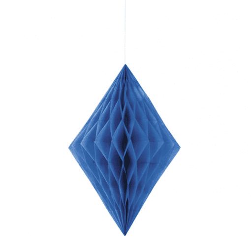 DECORAÇÃO DE PAPEL PENDENTE DIAMANTE 14'' AZUL MÉDIO