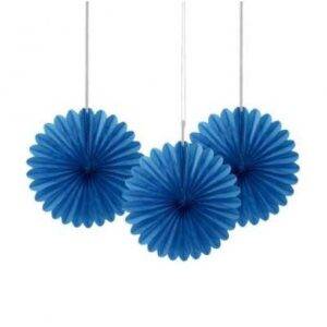 3 MINI ROSETA DECORATIVA PAPEL 6'' AZUL MÉDIO