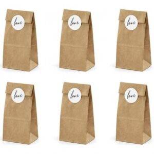 6 SACOS DE PAPEL KRAFT COM AUTOCOLANTES 'LOVE'