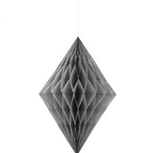 DECORAÇÃO DE PAPEL PENDENTE DIAMANTE 14'' PRATEADO