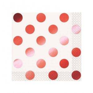 16 GUARDANAPOS 25 CM BOLAS VERMELHO FOIL