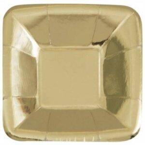 8 MINI PRATOS QUADRADOS 13 CM DOURADO FOIL