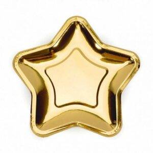 6 PRATOS 23 CM FORMA ESTRELA DOURADO FOIL