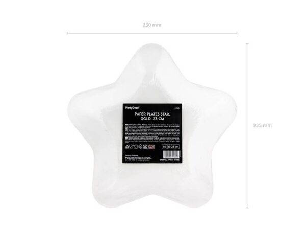 6 PRATOS 23 CM FORMA ESTRELA DOURADO FOIL