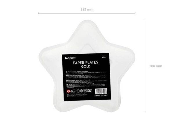 6 PRATOS 18 CM FORMA ESTRELA DOURADO FOIL
