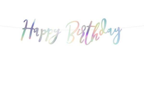 Banner Feliz Aniversário, iridescente, 16,5x62 cm