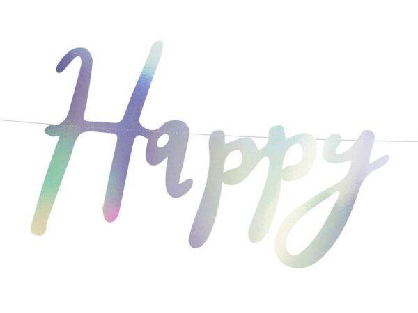 Banner Feliz Aniversário, iridescente, 16,5x62 cm