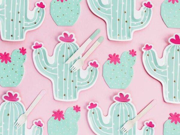 Pratos de papel Cactus, mix, 23x24 cm