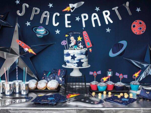 Banner Space - Space Party, prata, 13x96 cm
