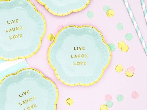 Pratos Yummy - Live Laugh Love, azul claro, 13 cm