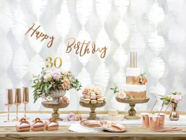 Banner Feliz Aniversário, ouro rosa, 16,5x62 cm