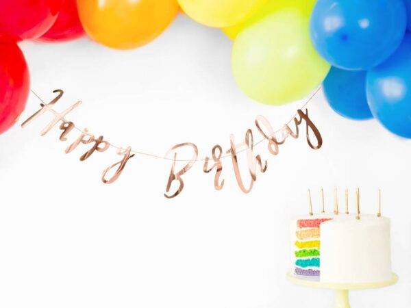 Banner Feliz Aniversário, ouro rosa, 16,5x62 cm