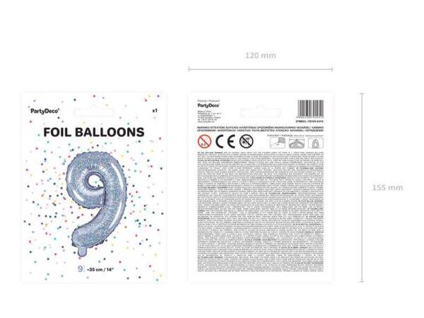 Balão de foil "9", 35 cm, holográfico