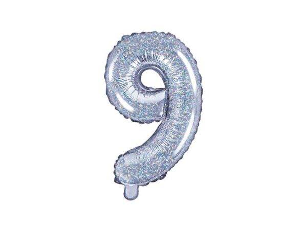 Balão de foil "9", 35 cm, holográfico